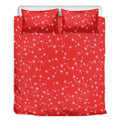 Red And White Snowflake Pattern Print Duvet Cover Bedding Set