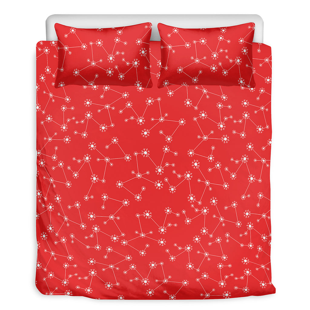 Red And White Snowflake Pattern Print Duvet Cover Bedding Set
