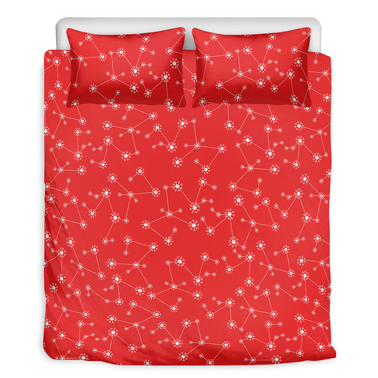 Red And White Snowflake Pattern Print Duvet Cover Bedding Set