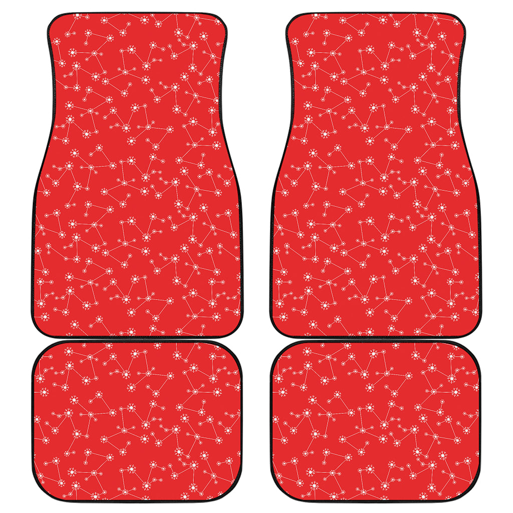 Red And White Snowflake Pattern Print Front and Back Car Floor Mats