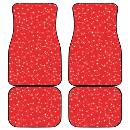 Red And White Snowflake Pattern Print Front and Back Car Floor Mats