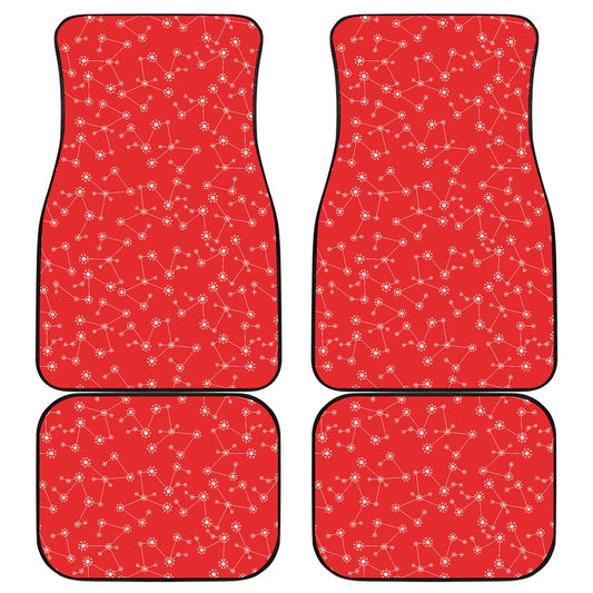 Red And White Snowflake Pattern Print Front and Back Car Floor Mats