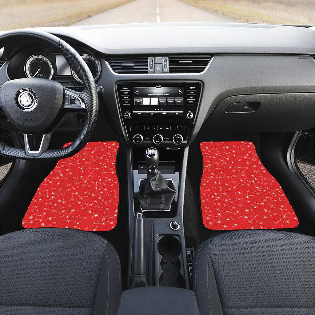 Red And White Snowflake Pattern Print Front and Back Car Floor Mats