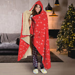Red And White Snowflake Pattern Print Hooded Blanket