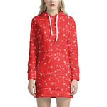 Red And White Snowflake Pattern Print Hoodie Dress