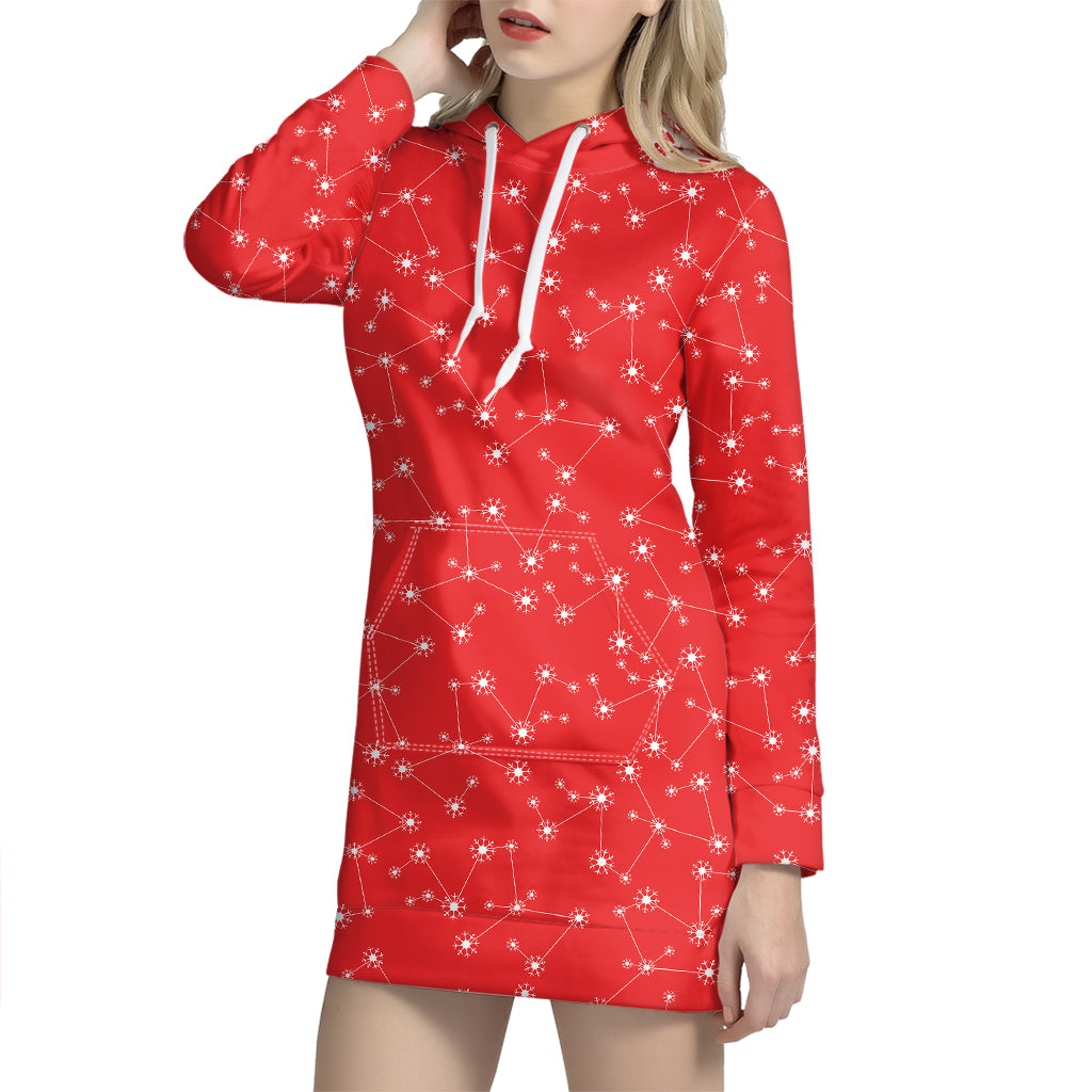 Red And White Snowflake Pattern Print Hoodie Dress