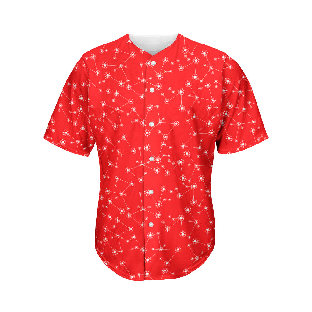 Red And White Snowflake Pattern Print Men's Baseball Jersey