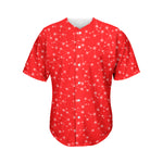 Red And White Snowflake Pattern Print Men's Baseball Jersey