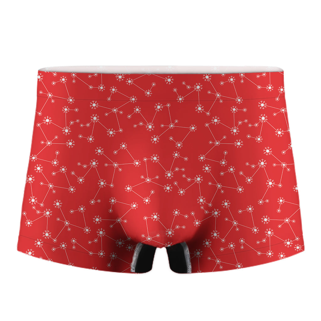Red And White Snowflake Pattern Print Men's Boxer Briefs