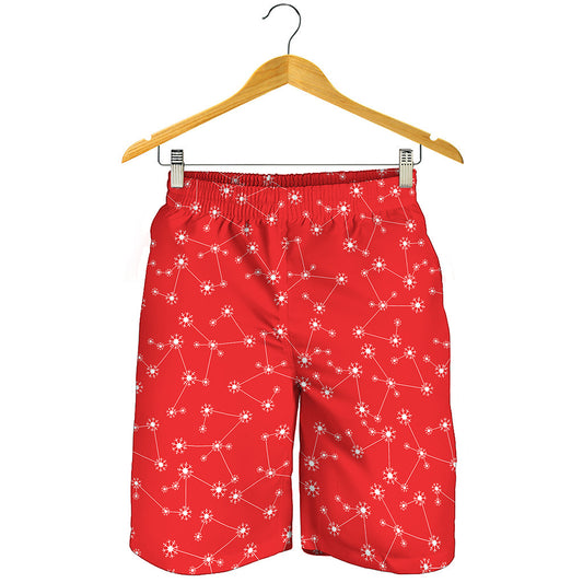 Red And White Snowflake Pattern Print Men's Shorts