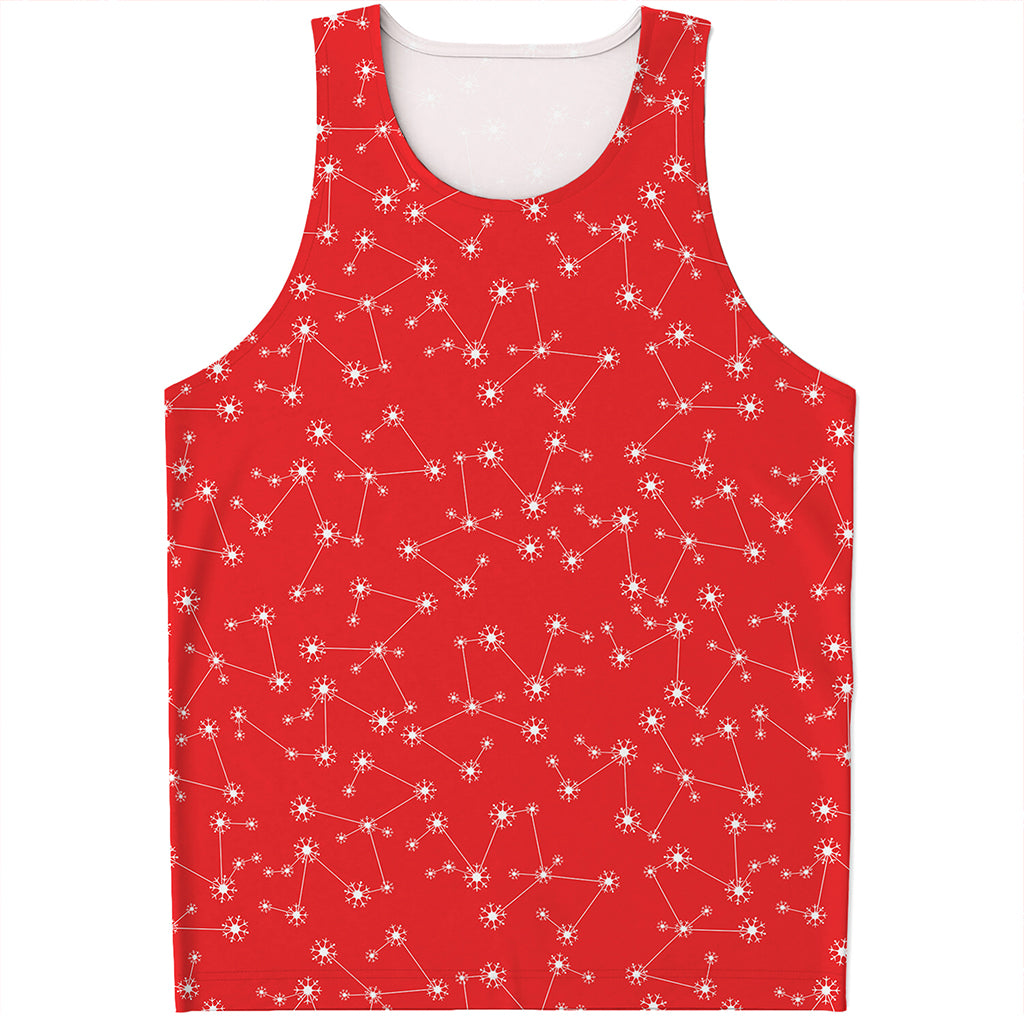 Red And White Snowflake Pattern Print Men's Tank Top