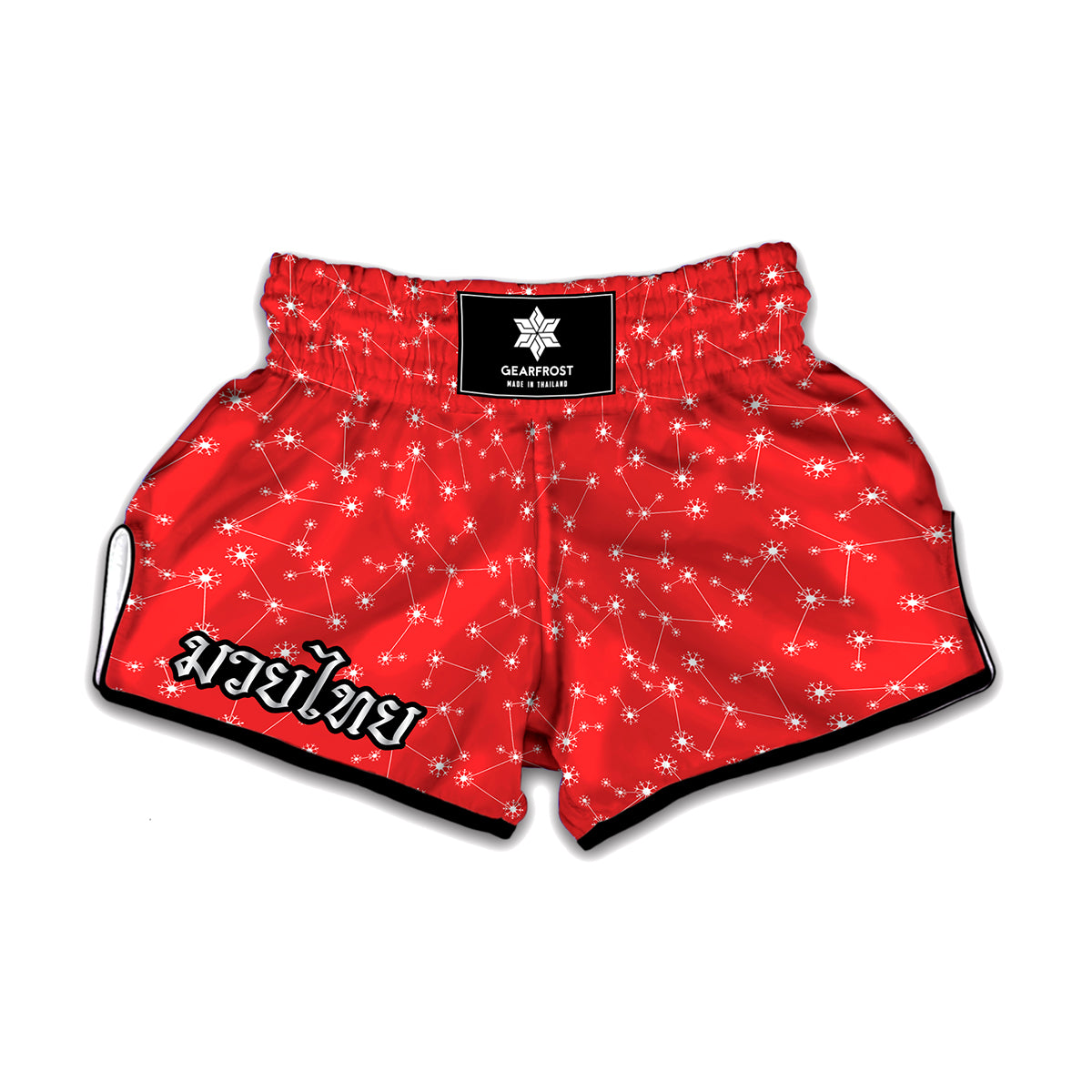 Red And White Snowflake Pattern Print Muay Thai Boxing Shorts