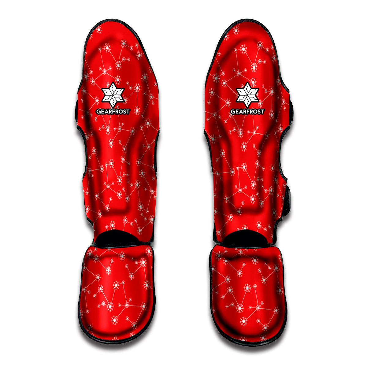 Red And White Snowflake Pattern Print Muay Thai Shin Guard