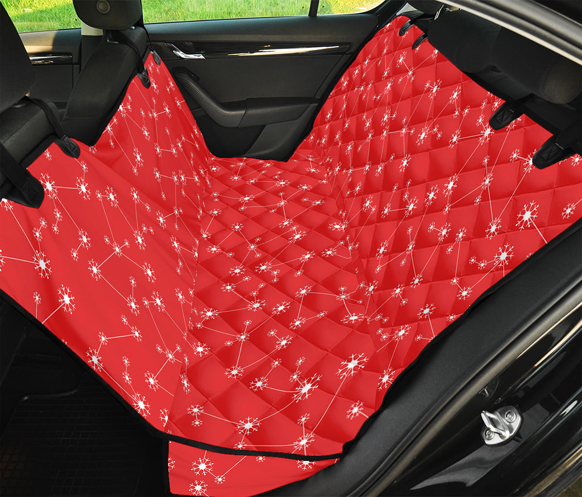 Red And White Snowflake Pattern Print Pet Car Back Seat Cover