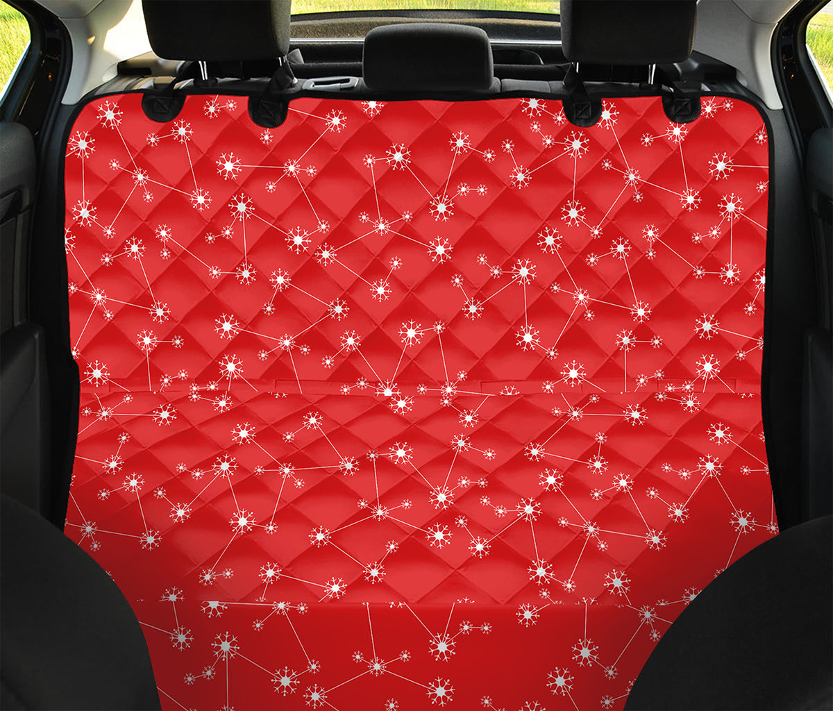 Red And White Snowflake Pattern Print Pet Car Back Seat Cover
