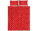 Red And White Snowflake Pattern Print Quilt Bed Set