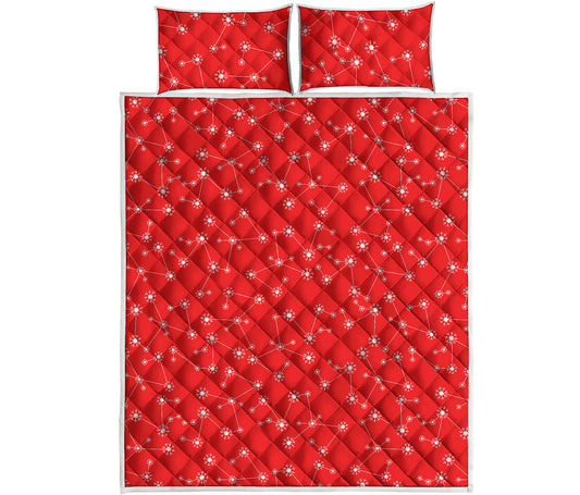 Red And White Snowflake Pattern Print Quilt Bed Set