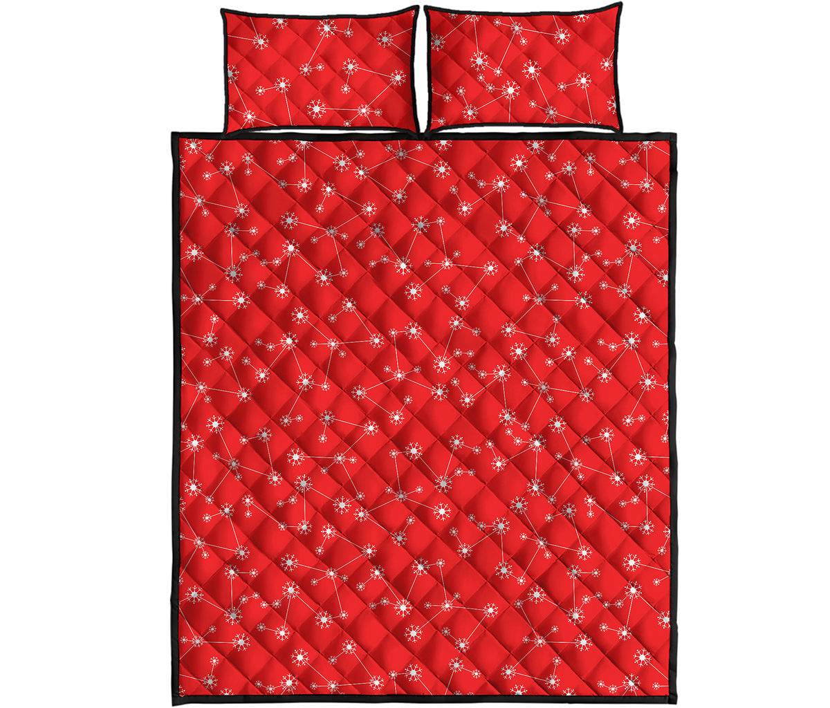 Red And White Snowflake Pattern Print Quilt Bed Set
