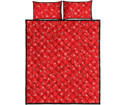 Red And White Snowflake Pattern Print Quilt Bed Set