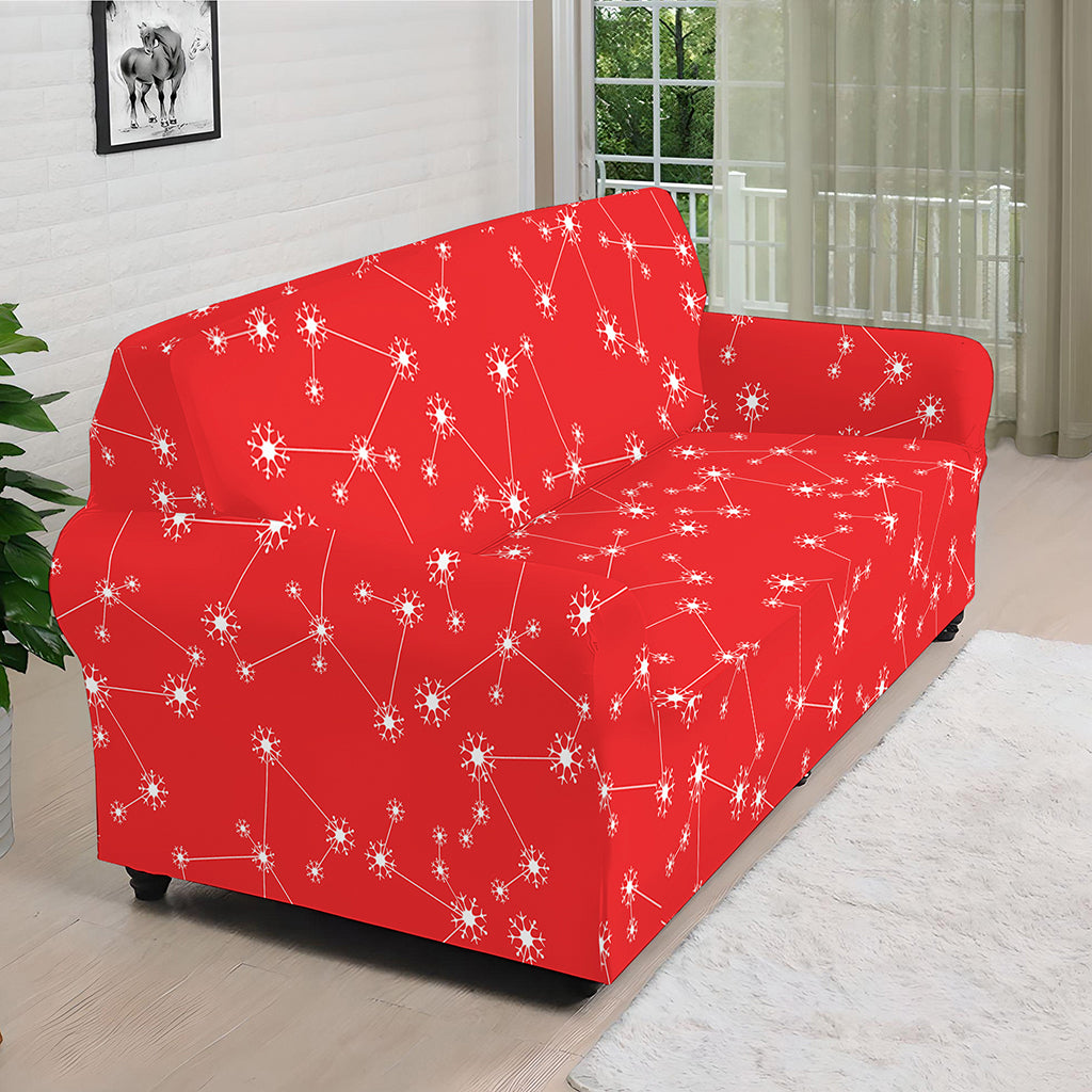 Red And White Snowflake Pattern Print Sofa Cover