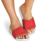 Red And White Snowflake Pattern Print White Slide Sandals