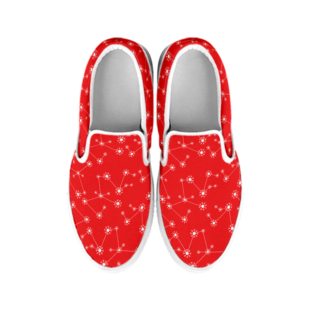 Red And White Snowflake Pattern Print White Slip On Shoes