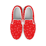 Red And White Snowflake Pattern Print White Slip On Shoes