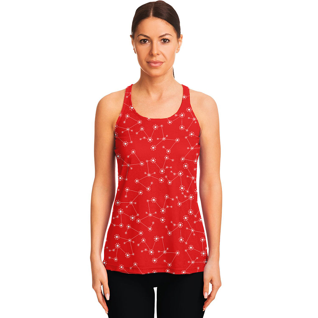 Red And White Snowflake Pattern Print Women's Racerback Tank Top