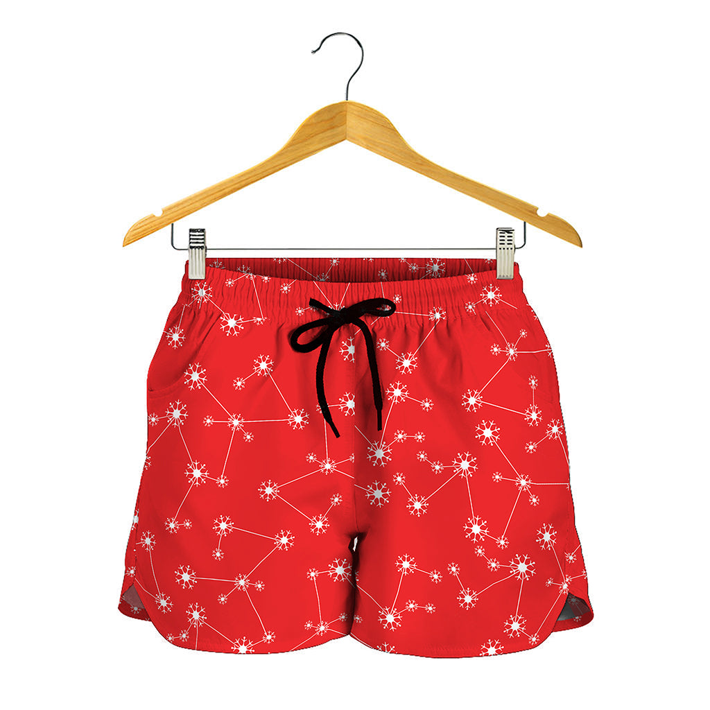 Red And White Snowflake Pattern Print Women's Shorts