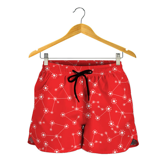Red And White Snowflake Pattern Print Women's Shorts
