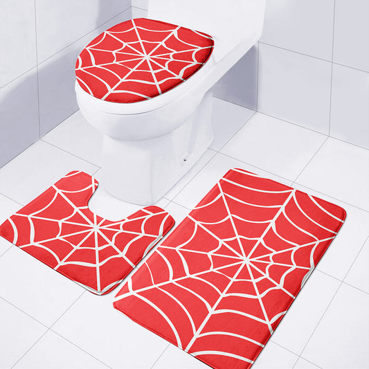 Red And White Spider Web Pattern Print 3 Piece Bath Mat Set