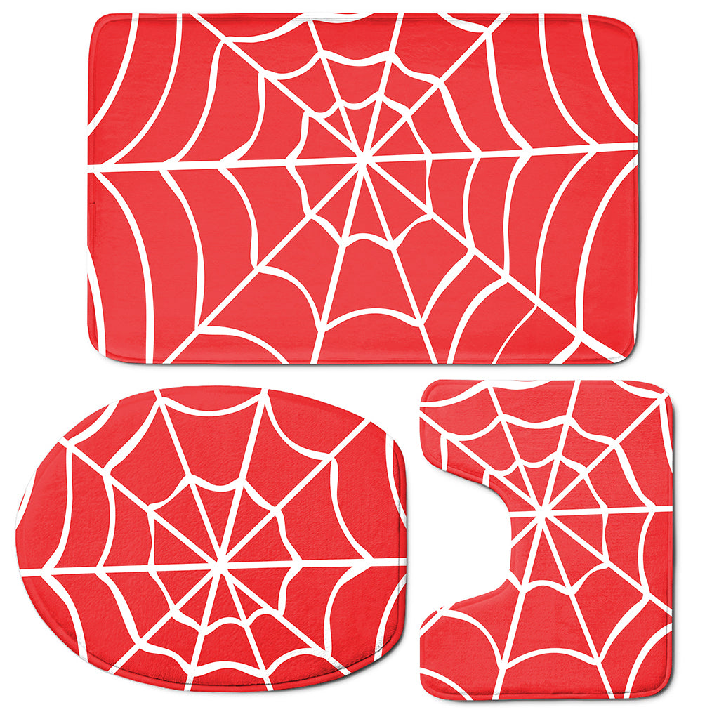 Red And White Spider Web Pattern Print 3 Piece Bath Mat Set