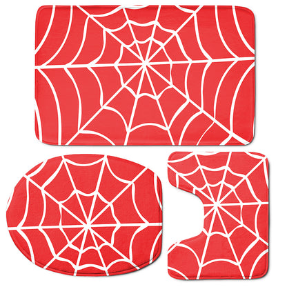 Red And White Spider Web Pattern Print 3 Piece Bath Mat Set