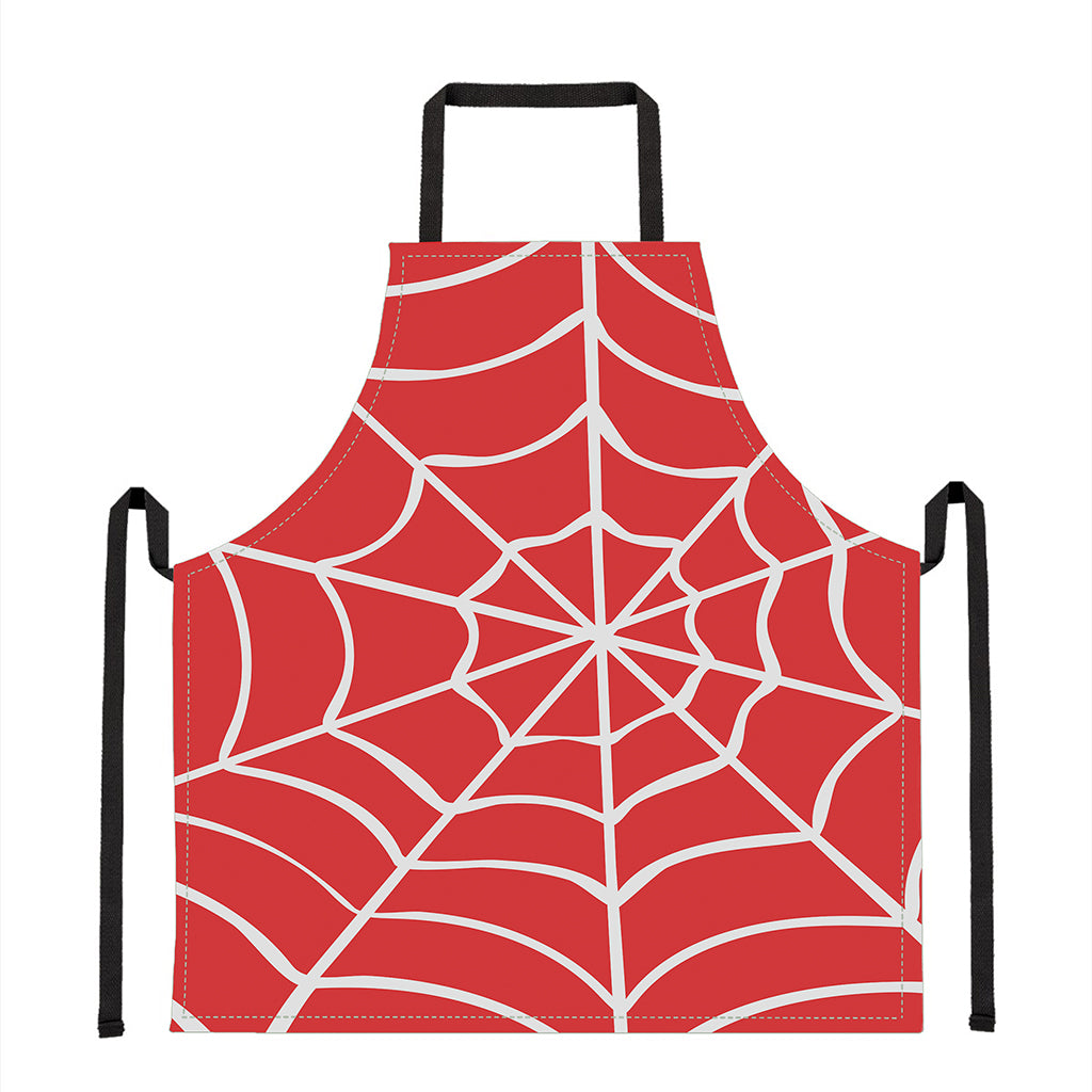 Red And White Spider Web Pattern Print Apron