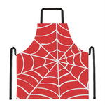 Red And White Spider Web Pattern Print Apron