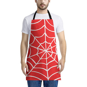 Red And White Spider Web Pattern Print Apron