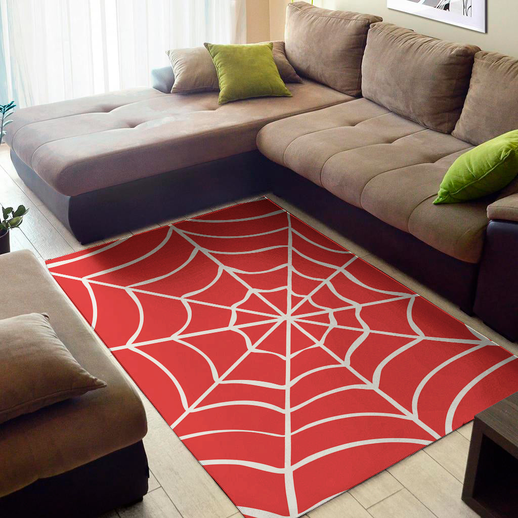 Red And White Spider Web Pattern Print Area Rug