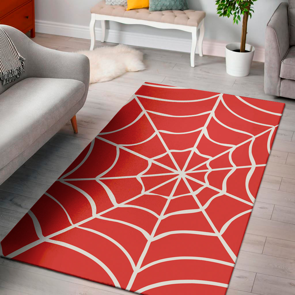 Red And White Spider Web Pattern Print Area Rug