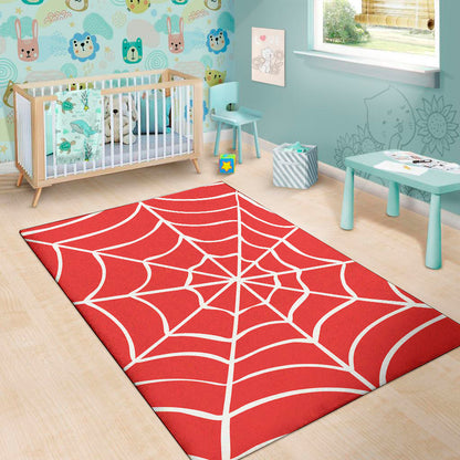 Red And White Spider Web Pattern Print Area Rug