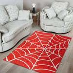Red And White Spider Web Pattern Print Area Rug