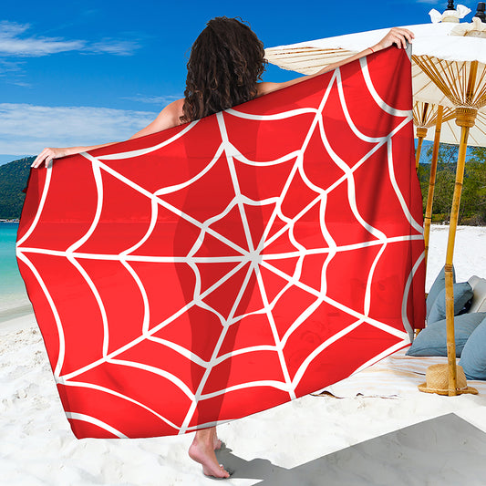 Red And White Spider Web Pattern Print Beach Sarong Wrap