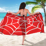 Red And White Spider Web Pattern Print Beach Sarong Wrap