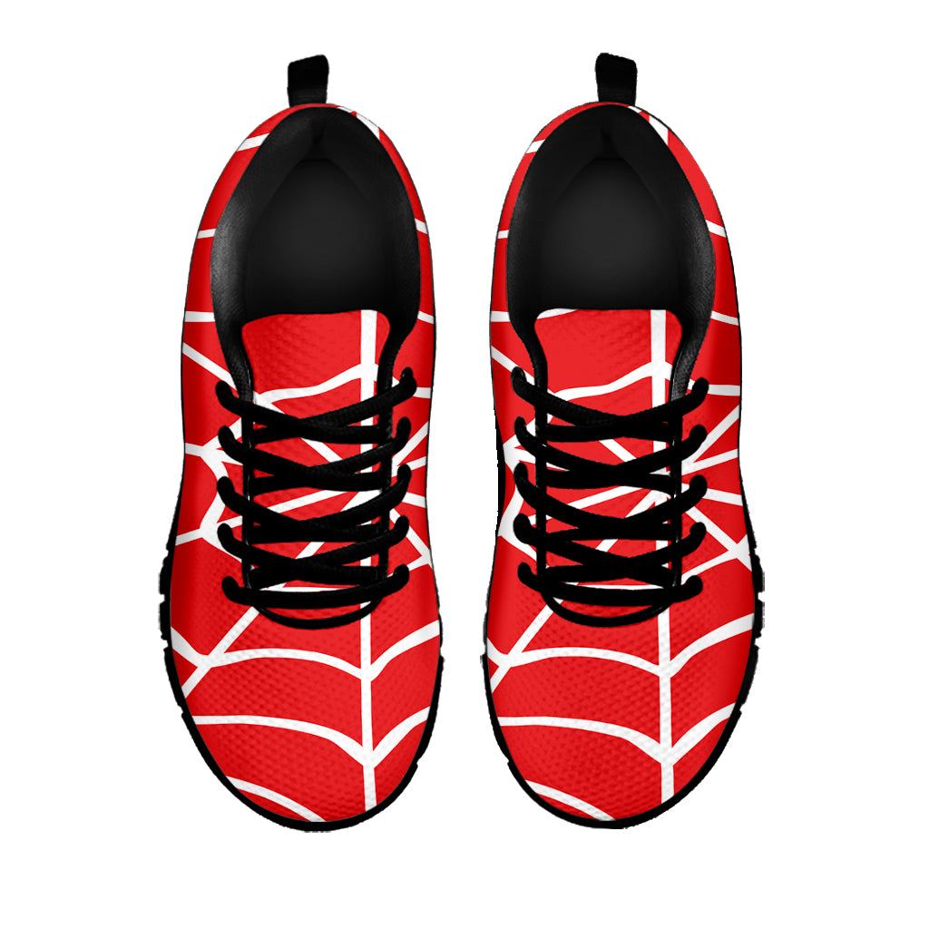 Red And White Spider Web Pattern Print Black Sneakers