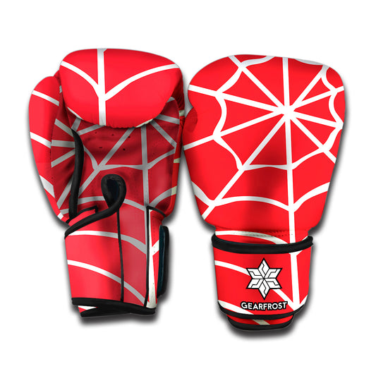Red And White Spider Web Pattern Print Boxing Gloves