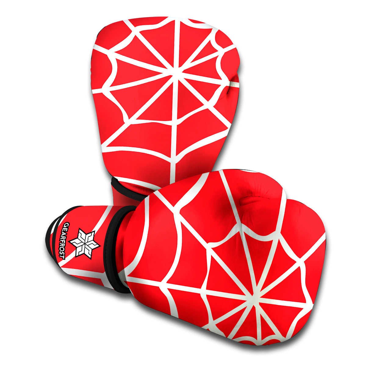 Red And White Spider Web Pattern Print Boxing Gloves