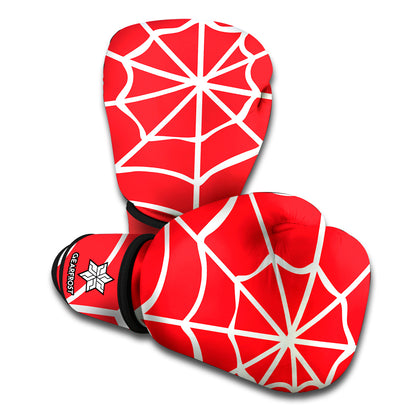 Red And White Spider Web Pattern Print Boxing Gloves