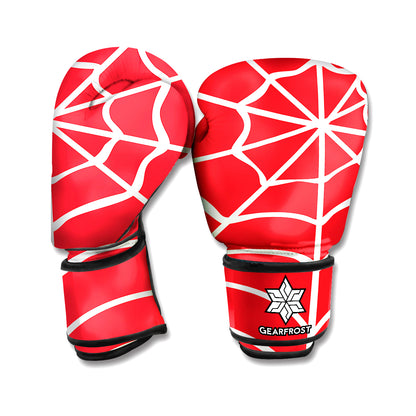 Red And White Spider Web Pattern Print Boxing Gloves