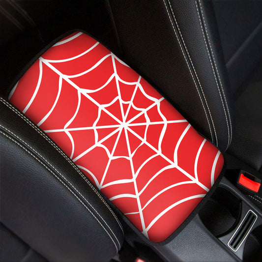 Red And White Spider Web Pattern Print Car Center Console Cover