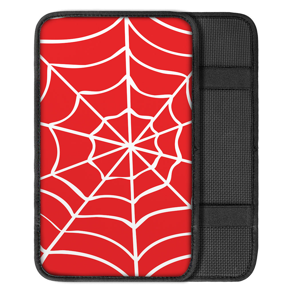 Red And White Spider Web Pattern Print Car Center Console Cover