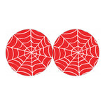 Red And White Spider Web Pattern Print Car Coasters